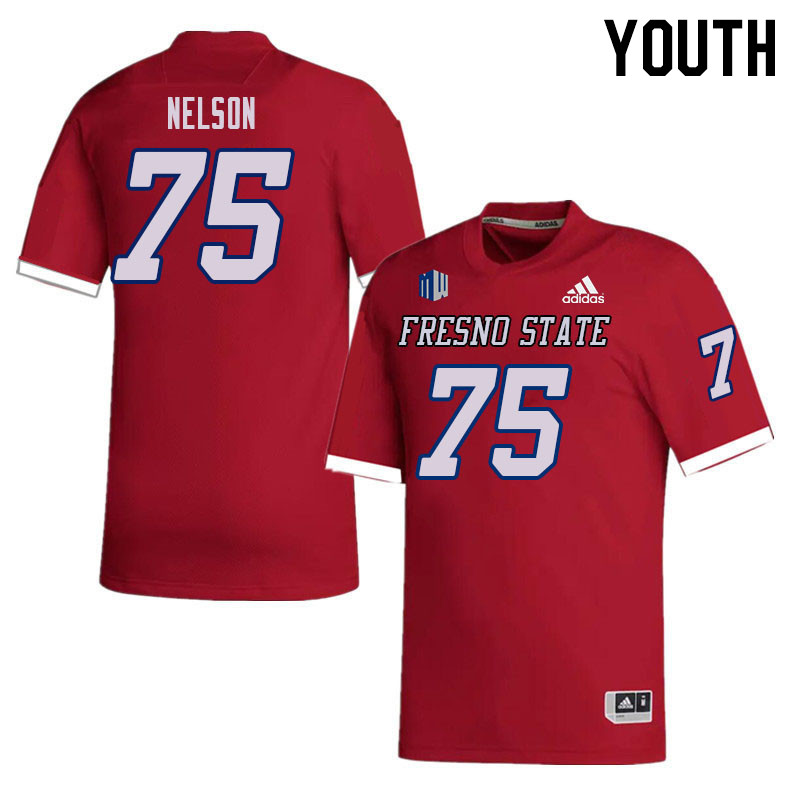 Youth #75 Braylen Nelson Fresno State Bulldogs College Football Jerseys Sale-Red - Click Image to Close